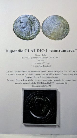 Dupondio Claudio I 41-50 d.C.  contramarca NACPR