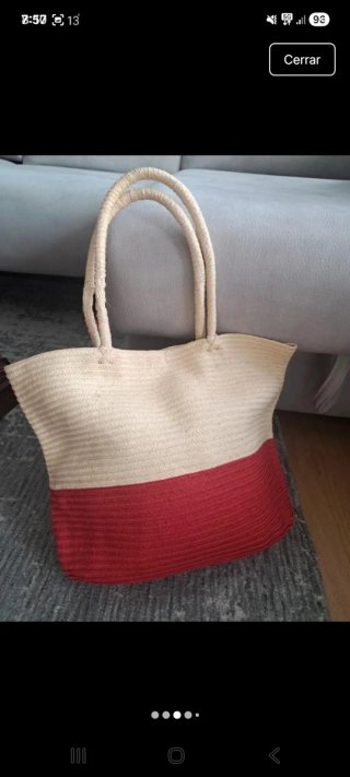 Capazo bicolor beige y rojo