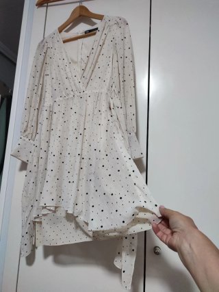 Vestido Zara Beige Lunares Negros