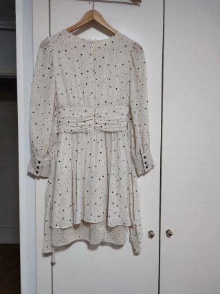 Vestido Zara Beige Lunares Negros
