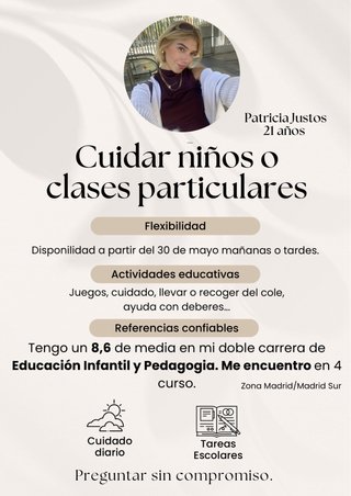 Ofrezco trabajo de niñera o profesora particular.