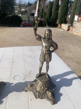 Coppia Candelabri Antichi Bronzo Figure Uomo