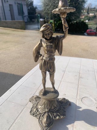 Coppia Candelabri Antichi Bronzo Figure Uomo