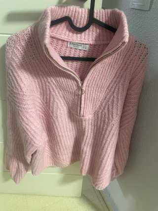 Jersey rosa cremallera cuello alto