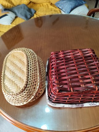Conjunto 5 paneras mimbre bambú tela