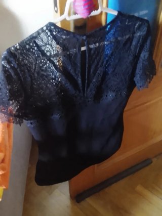 Camiseta manga corta encaje negro