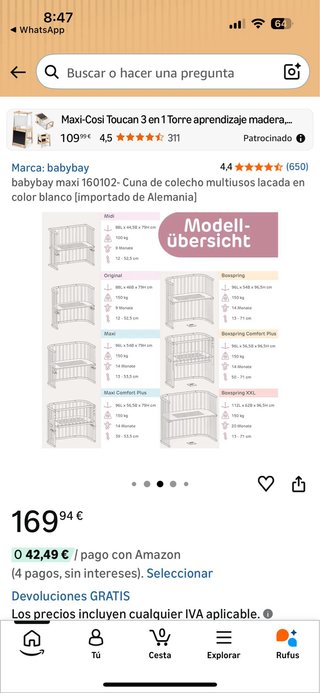 Culla con letto Babybay Maxi laccata in bianco