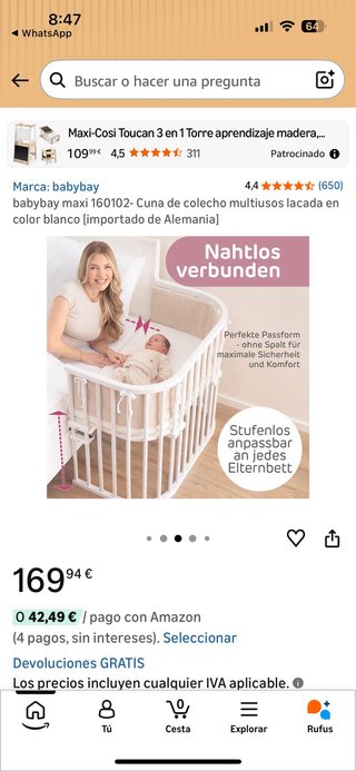 Culla con letto Babybay Maxi laccata in bianco