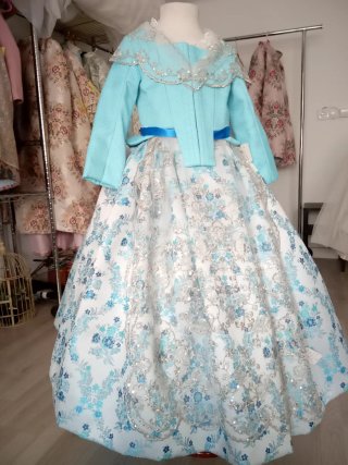 Traje de Fallera Niña Azul y Blanco