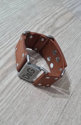 Pulsera D&G Cuero Marrón y acabados plateados