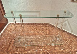 Conjunto 3 mesas cristal y dorado