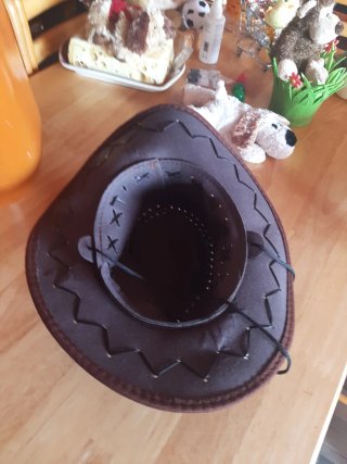 Gorro vaquero y collar dorado