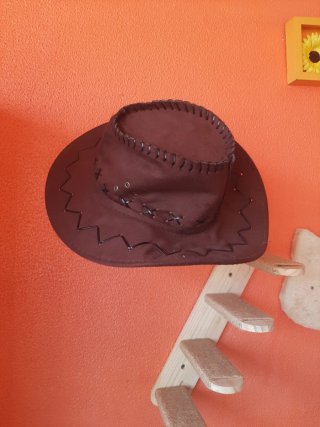 Gorro vaquero y collar dorado