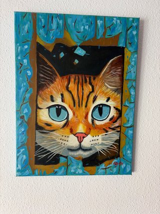 Cuadro al óleo de gato atigrado
