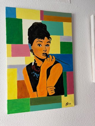 Cuadro al óleo Audrey Hepburn multicolor