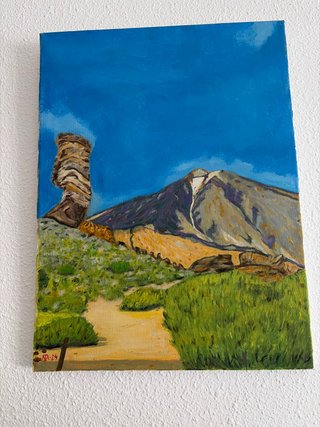 Cuadro al óleo paisaje montañoso