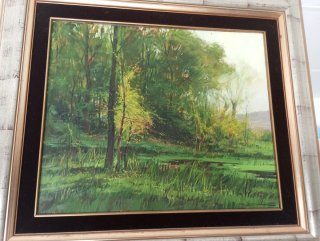 Cuadro de paisaje bosque y agua