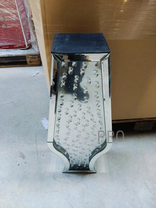 Vaso decorativo da terra moderno, in vetro con cristalli, struttura in MDF, 70 x 29 x 15 cm, argento