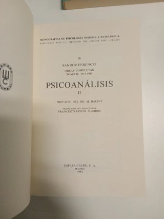 PSICOANÁLISIS. 2 TOMOS. MONOGRAFÍAS DE PSICOLOGÍA