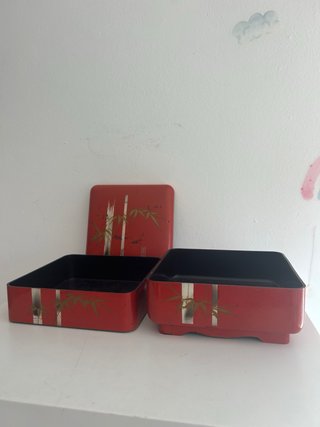 Caja japonesa vintage roja bambú lacada