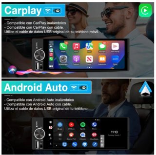 Radio Coche 1 DIN CarPlay Android Auto + Cámara.