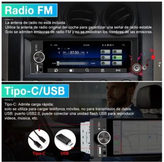 Radio Coche 1 DIN CarPlay Android Auto + Cámara.