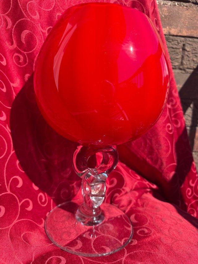 Jarrón Murano Rojo Tipo Copa Brandy Antiguo