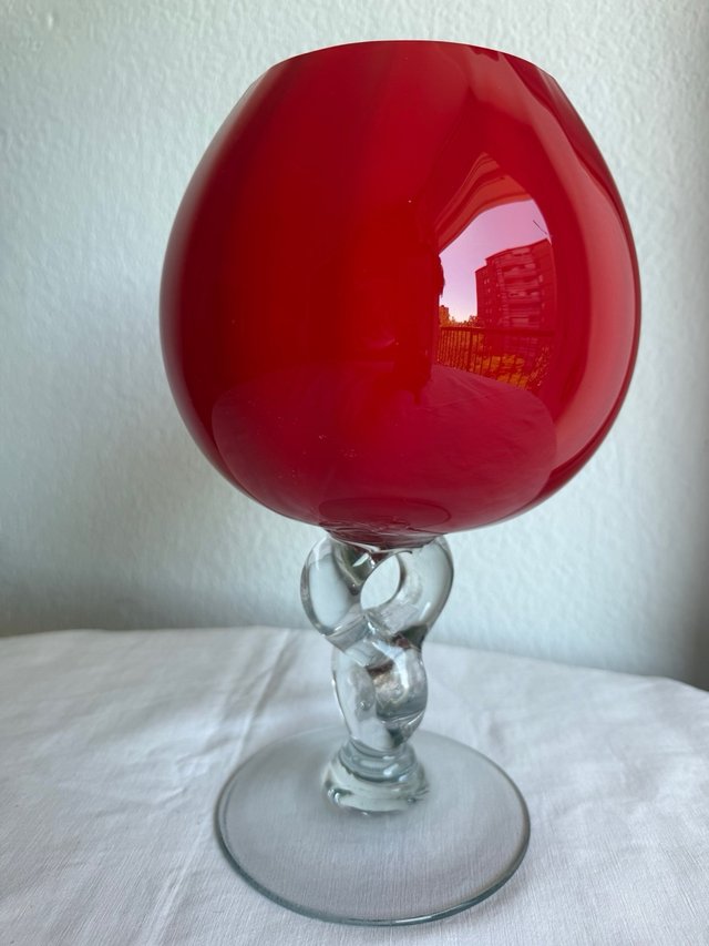 Jarrón Murano Rojo Tipo Copa Brandy Antiguo