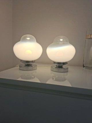 Coppia Lampade Vintage UFO Vetro Metallo