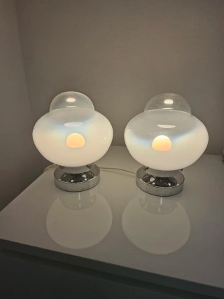 Coppia Lampade Vintage UFO Vetro Metallo