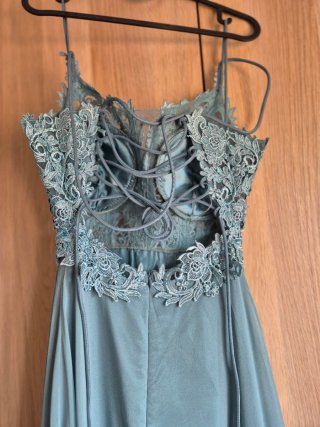 Vestido de fiesta largo verde azulado