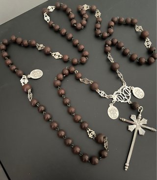 Esclusivo Rosario in Argento e Legno, Croce di Raffica