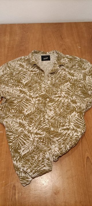 Camisa Hawaiana Hojas Beige y Verde Oliva