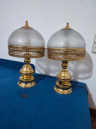 Pareja Lámparas Mesa Estilo Quinqué Antiguo