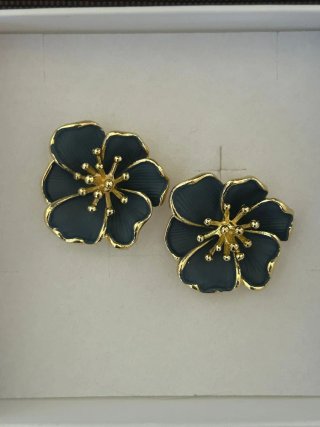 Orecchini Vintage Floreali Oro e Blu Petrolio