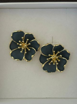 Orecchini Vintage Floreali Oro e Blu Petrolio