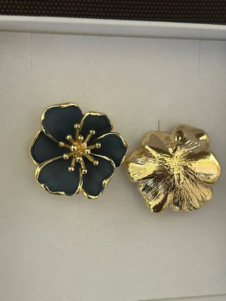 Orecchini Vintage Floreali Oro e Blu Petrolio