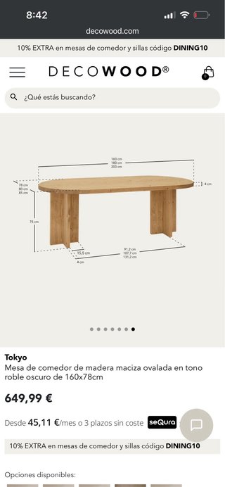 Mesa de Comedor DECOWOOD Tokyo Madera