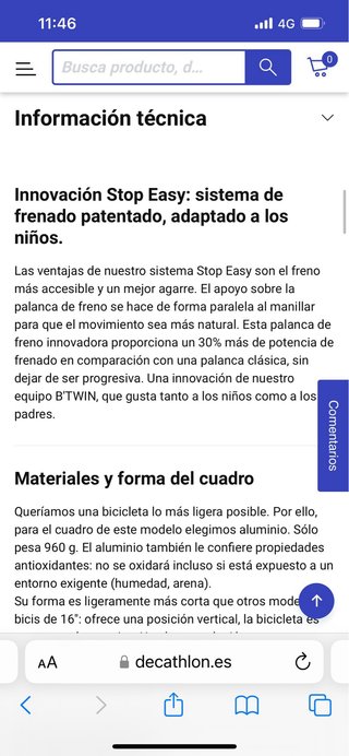 Bicicleta 16’ infantil aluminio precio nueva 210€