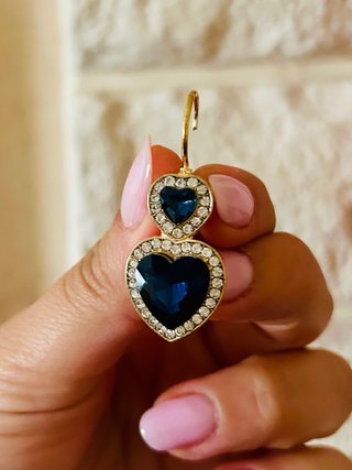 Orecchini donna cuore blu oro