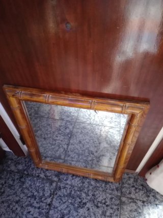 Espejo Marco Madera Cañas Bambú Antiguo