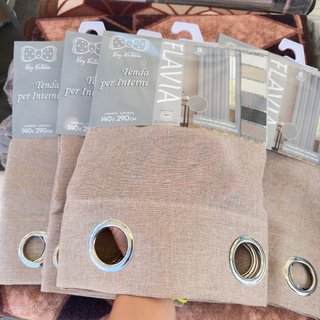4 tende beige, effetto canapone 140x280cm.
