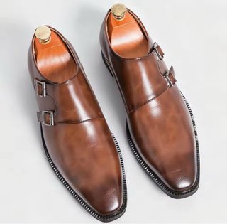 Zapatos de vestir hombre marrones de doble hebilla