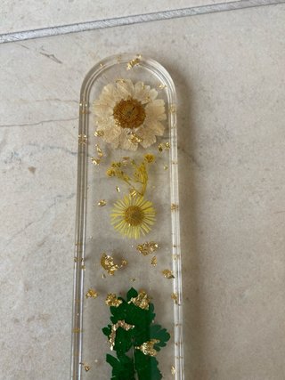 Porta incenso resina fiori secchi oro
