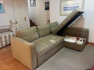 Sofá chaise longue beige/gris