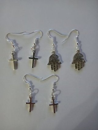 Pendientes Cruz y Mano de Fátima