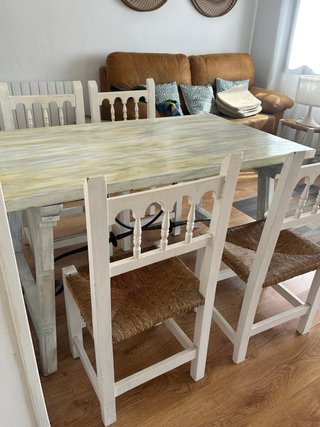 Mesa rústica madera maciza y 4 sillas