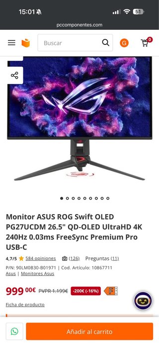 Monitor ASUS ROG Swift PG27UCDM QD-OLED 27”