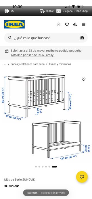 Cuna Ikea Sunvik con colchón premium
