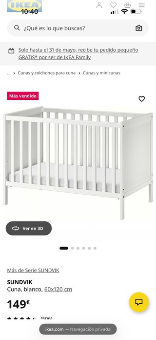 Cuna Ikea Sunvik con colchón premium